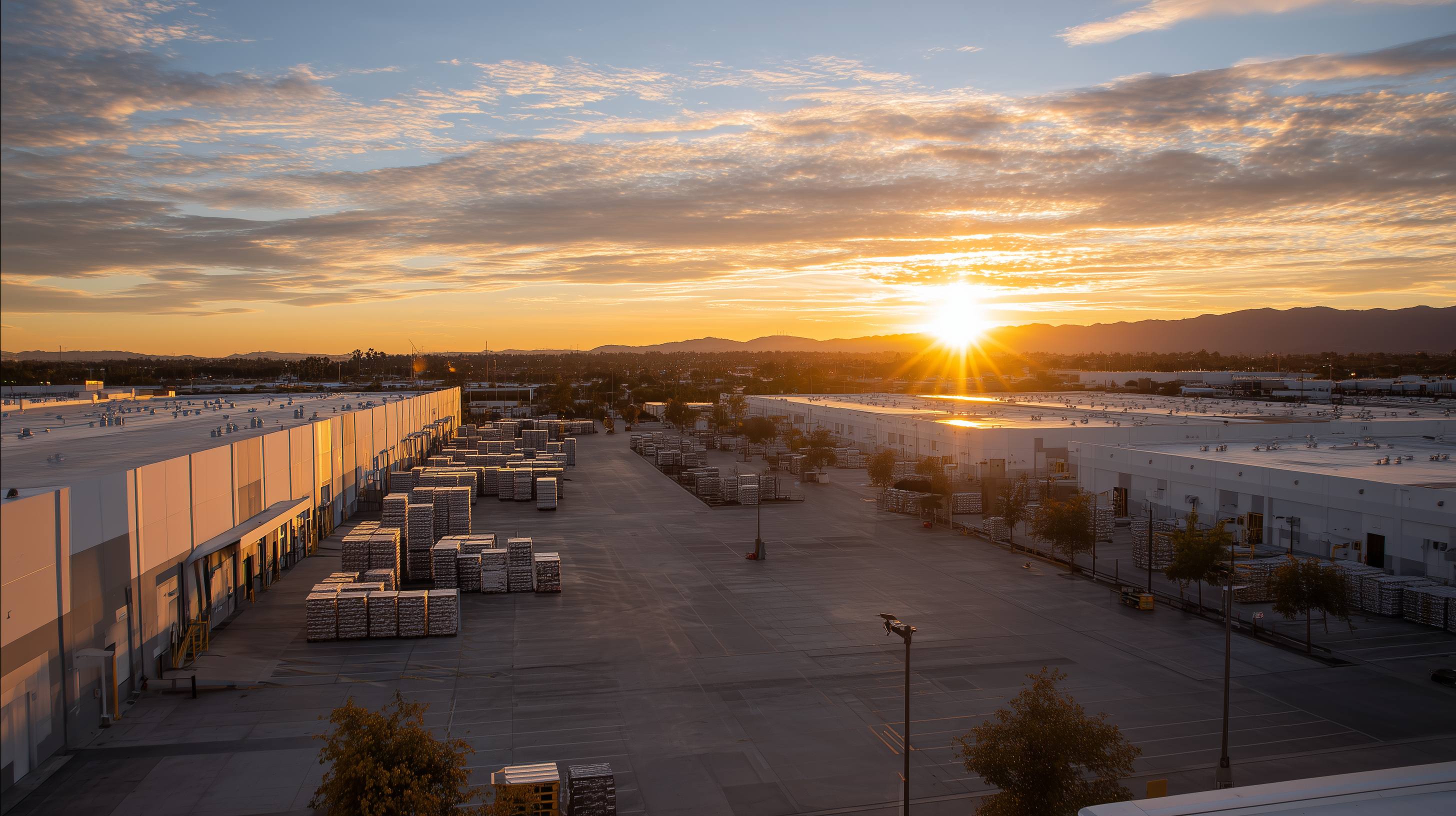 A modern cold storage facility at the base of a granite mountain ridge